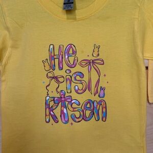 Gildan Yellow Kids 'He is Risen' Graphic Tee with Multicolor Print